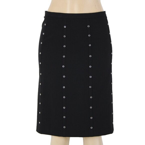 Bcbg MaxAzria Sz 4 Black Silver Rivets Lined Polyester Rayon Pencil Skirt - Picture 1 of 13